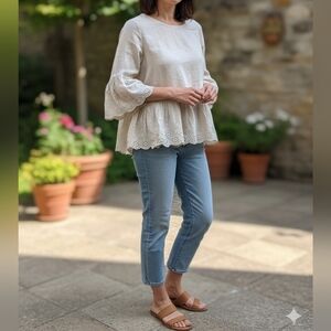 Chic Beige Eyelet Hem Top
